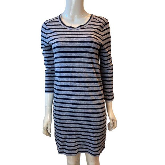 J. Crew Womens Striped Tee Shirt Dress Side Zippers 100% Cotton Blue Gray SZ XS - Picture 3 of 10